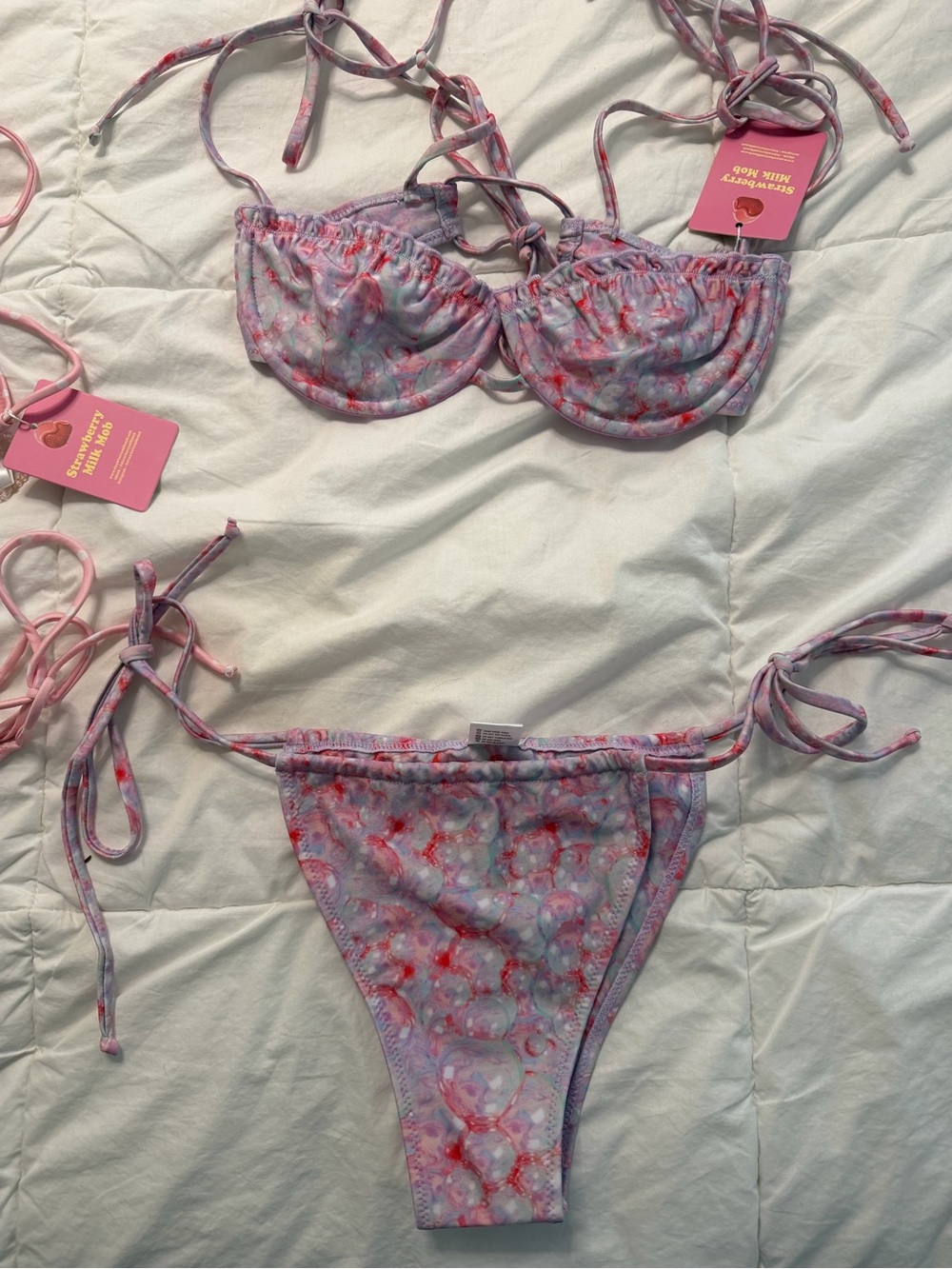 Strawberry Milk Mob Lavender & Pink Tie-Side Bikini